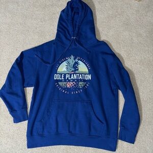 Dole Plantation Pineapple Hawaii Blue Hooded Sweatshirt Size Large